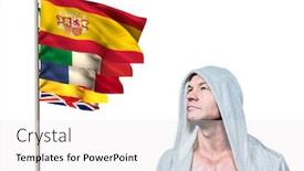 Presentation with language - PPT layouts enhanced with main language flags near man with jumper background and a white colored foreground