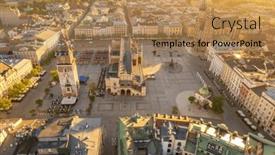  Presentation with town hall - Presentation design featuring main-market-square-or-rynek background and a coral colored foreground