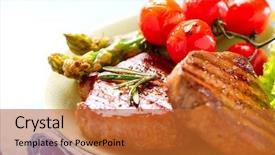  Presentation with meat beef - Audience pleasing slides consisting of main meal - grilled beef steak meat backdrop and a  colored foreground