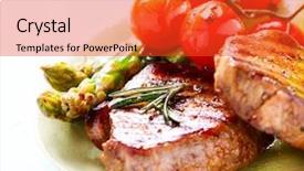  Presentation with meat beef - Beautiful PPT theme featuring main meal - grilled beef steak meat backdrop and a red colored foreground