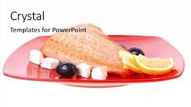  Presentation with salmon fish - Colorful presentation theme enhanced with main meal - roast salmon fish meat fillet backdrop and a sky blue colored foreground