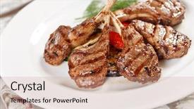  Presentation with ribs - Cool new PPT theme with main part - grilled meat ribs backdrop and a coral colored foreground