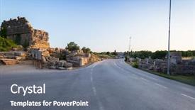  Presentation with columns ancient roman road city - Slide deck consisting of main road to the ancient background and a gray colored foreground