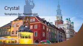  Presentation with poland - Amazing theme having main square in poznan poland backdrop and a light blue colored foreground