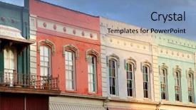  Presentation with street - Beautiful PPT theme featuring main street - row of historic downtown shops backdrop and a teal colored foreground