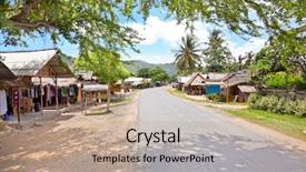  Presentation with village - Audience pleasing PPT layouts consisting of main street in kuta village backdrop and a coral colored foreground