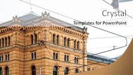  Presentation with station - Colorful presentation design enhanced with main-train-station-in-hannover backdrop and a white colored foreground