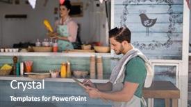  Presentation with little children writing - PPT theme having maintain food - attentive waiter writing on slate background and a gray colored foreground