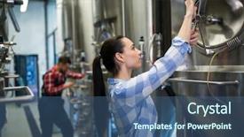 Presentation with brewery - Beautiful PPT layouts featuring maintain food - female maintenance worker examining brewery backdrop and a ocean colored foreground