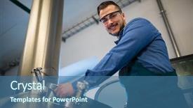  Presentation with brewery - PPT theme featuring maintain food - portrait of happy maintenance worker background and a ocean colored foreground