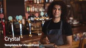  Presentation with descriptive writing - Colorful slides enhanced with maintain food - portrait of young waiter writing backdrop and a tawny brown colored foreground
