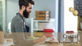  Presentation with salesman - Presentation featuring maintain food - salesman writing on clipboard background and a  colored foreground