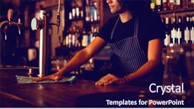  Presentation with pub - Beautiful theme featuring maintain food - young waiter cleaning a counter backdrop and a wine colored foreground