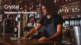  Presentation with beer bar pub tap counter - PPT theme having maintain food - young waiter cleaning a counter background and a  colored foreground