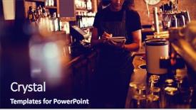  Presentation with pub - Amazing PPT theme having maintain food - young waiter writing on diary backdrop and a  colored foreground