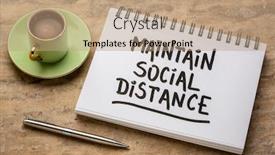  Presentation with maintain - Presentation design featuring maintain-social-distance-advice background and a coral colored foreground