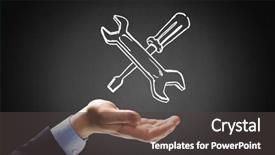 Presentation with hand tools - Amazing presentation theme having website maintainence - businessman's hand holding tools backdrop and a  colored foreground