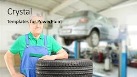  Presentation with mechanic shop - Cool new PPT theme with maintenance at auto repair shop backdrop and a  colored foreground