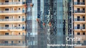  Presentation with skyscraper - Amazing presentation design having maintenance crew is cleaning windows backdrop and a gray colored foreground