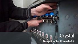  Presentation with house heating - Slide set enhanced with maintenance-engineer-checking-technical-data background and a dark gray colored foreground