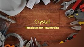  Presentation with instrument - Colorful PPT theme enhanced with maintenance planning - construction instrument on wood background backdrop and a tawny brown colored foreground