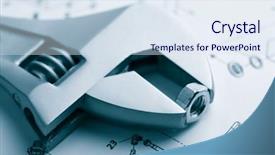  Presentation with nut - Colorful slides enhanced with maintenance planning - wrench and nut over technical backdrop and a sky blue colored foreground