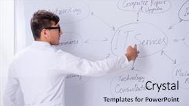  Presentation with child specialist - Slide set featuring maintenance planning - young it specialist standing background and a lemonade colored foreground