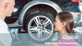  Presentation with maintenance reliability - Presentation theme featuring maintenance reliability - beautiful woman looking happy background and a light blue colored foreground