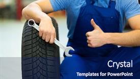  Presentation with maintenance reliability - Slide set consisting of maintenance reliability - car mechanic in workshop background and a  colored foreground