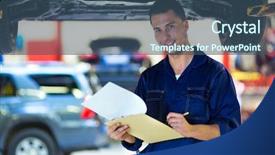  Presentation with maintenance reliability - Colorful slide set enhanced with maintenance reliability - car mechanic in workshop backdrop and a ocean colored foreground