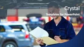  Presentation with maintenance reliability - Audience pleasing PPT theme consisting of maintenance reliability - car mechanic in workshop backdrop and a ocean colored foreground