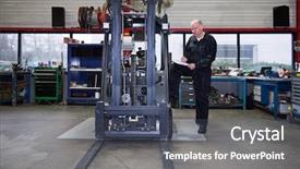  Presentation with maintenance reliability - Cool new slide set with maintenance reliability - mechanic going over the quality backdrop and a dark gray colored foreground