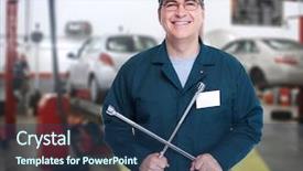  Presentation with auto collision repair - Colorful PPT theme enhanced with maintenance scheduling - auto mechanic with a wheel backdrop and a ocean colored foreground