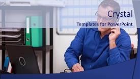  Presentation with mechanic sensors - Amazing presentation theme having maintenance scheduling - mechanic on phone in office backdrop and a sky blue colored foreground