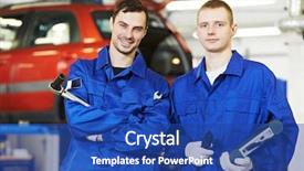  Presentation with mechanic shop - Amazing presentation having maintenance scheduling - repairman mechanic workers at car backdrop and a ocean colored foreground