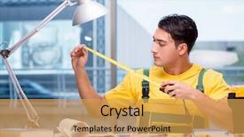  Presentation with construction worker harassment workplace - PPT theme with maintenance services - construction worker sitting background and a  colored foreground