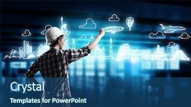  Presentation with sketching - PPT theme with maintenance strategy - builder woman sketching project mixed background and a  colored foreground