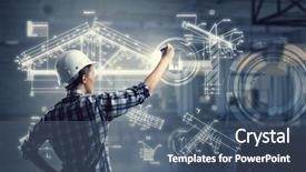  Presentation with sketching - PPT theme featuring maintenance strategy - builder woman sketching project mixed background and a  colored foreground