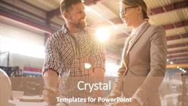  Presentation with industrial machine - Slide set consisting of maintenance strategy - happy young colleagues in casualwear background and a coral colored foreground