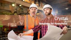  Presentation with maintenance - Slides having maintenance strategy - two confident machinebuilders in uniform background and a coral colored foreground