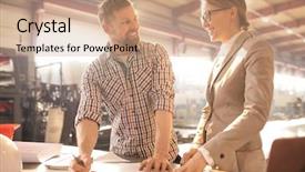  Presentation with professionals - Amazing PPT theme having maintenance strategy - young successful professionals standing backdrop and a coral colored foreground