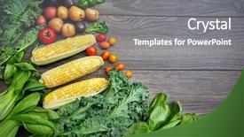  Presentation with farm to table leafy vegetables - Presentation design having maize harvest - vegetables on wooden table background and a gray colored foreground