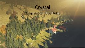  Presentation with eco friendly environment - Presentation design featuring majestic highland forestry countryside settlement background and a coral colored foreground