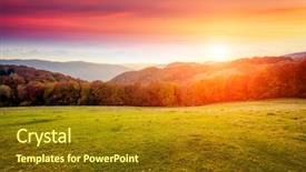  Presentation with multicolored autumn leaves orange yellow red - Presentation theme with majestic motley forest with sunny background and a tawny brown colored foreground