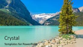  Presentation with mountain lake - Theme featuring majestic mountain lake in canada background and a  colored foreground
