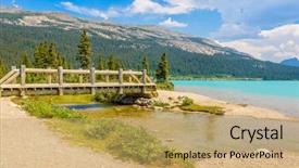  Presentation with canada - Cool new slides with majestic mountain lake and small wooden bridge in canada backdrop and a yellow colored foreground