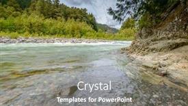  Presentation with mountain water - Presentation featuring majestic mountain river in canada long exposure water background and a gray colored foreground