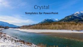  Presentation with cable stayed bridge over river - Cool new slide deck with majestic-mountain-river-in-winter backdrop and a teal colored foreground