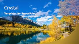  Presentation with water park - Amazing PPT theme having majestic mountains and autumn aspen backdrop and a teal colored foreground