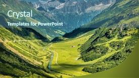  Presentation with river valley - Presentation consisting of majestic mountains view little river in the mountainous valley beauty of fresh green nature panoramic landscape traveling and tourism concept background and a ocean colored foreground